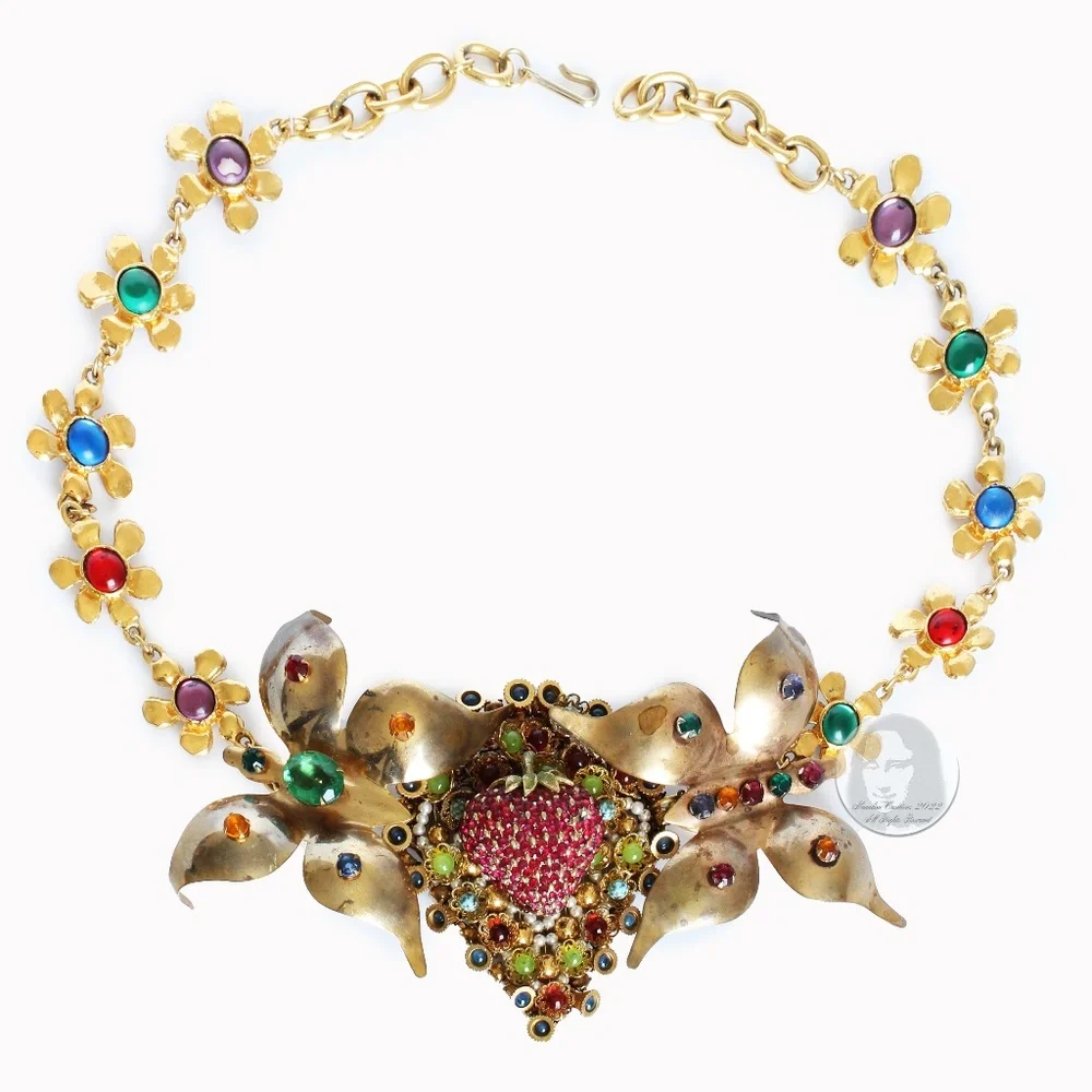 Vintage Butterfly & Berry Necklace Rhinestones Florals By Stephanie Lake Design